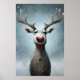 Affiche Peinture de rennes de Noël, mur d'hiver rustique