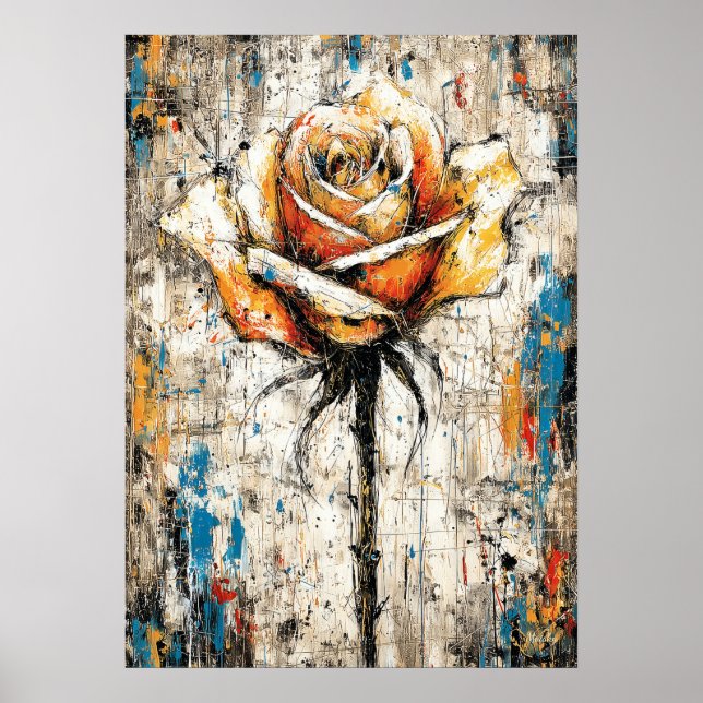 Affiche Peinture de rose expressionniste abstraite florale (Devant)