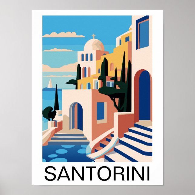 Affiche Peinture de Santorin Grèce (Devant)