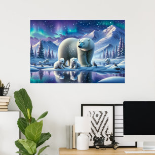 Affiche Peinture de scène enneigée de famille d'ours polai