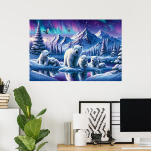 Affiche Peinture de scène enneigée de famille d'ours polai