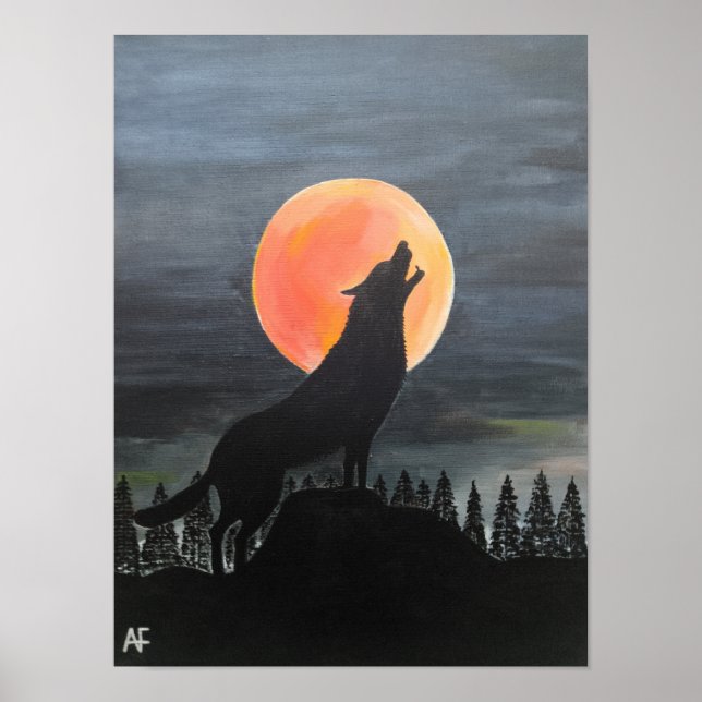 Affiche Peinture de silhouette de loup par Alfred Fox (Devant)