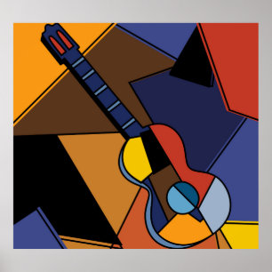 Affiche Peinture de surréalisme de guitare cubiste.