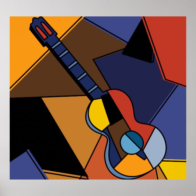 Affiche Peinture de surréalisme de guitare cubiste. (Devant)