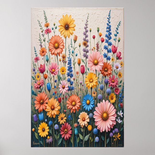 Affiche Peinture de texture 3D de fleurs sur toile Coloré  (Devant)