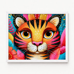 Affiche Peinture de tigre orange floral rose de près