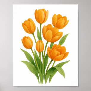 Affiche Peinture de tulipes orange Art floral mural