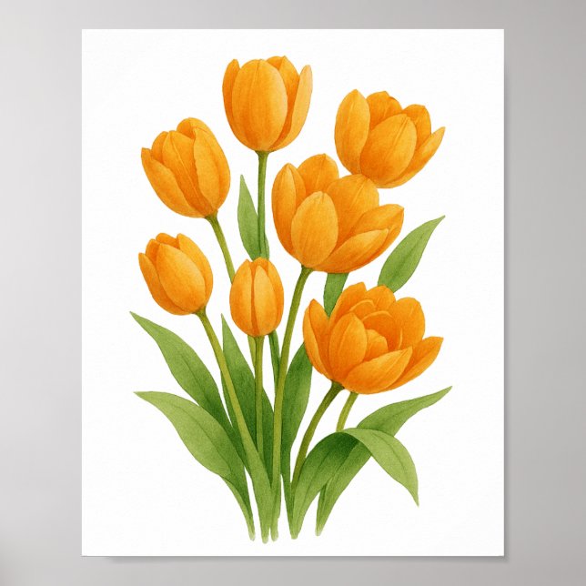 Affiche Peinture de tulipes orange Art floral mural (Devant)
