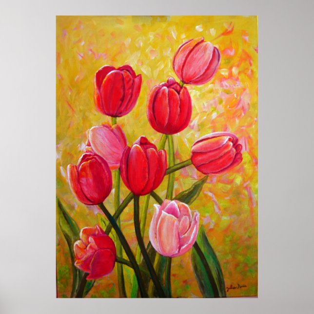 Affiche Peinture de tulipes roses et rouges (Devant)