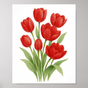 Affiche Peinture de tulipes rouges Art floral mural