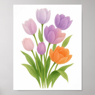 Affiche Peinture de tulipes violettes et orange Art floral