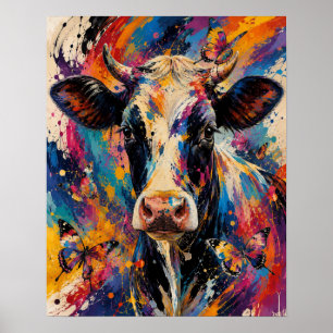 Affiche Peinture de vache abstraite colorée avec des papil