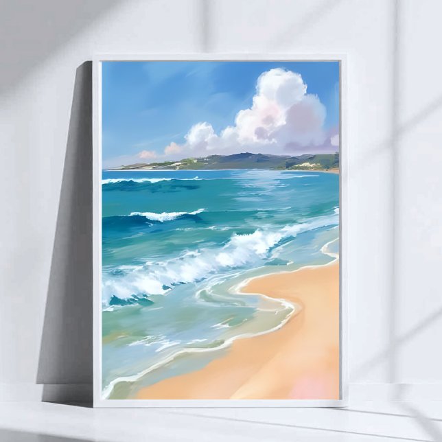Affiche Peinture de vagues d'aquarelle d'eau de mer bleue  (Créateur téléchargé)