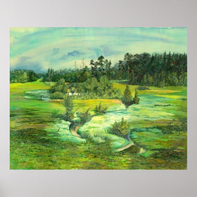 Affiche peinture de vallée verte Aquarelle (Devant)