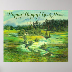 Affiche peinture de vallée verte Aquarelle