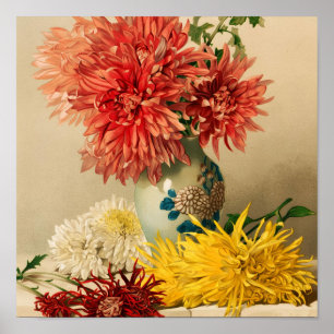 Affiche Peinture de vase en céramique avec fleurs de chrys
