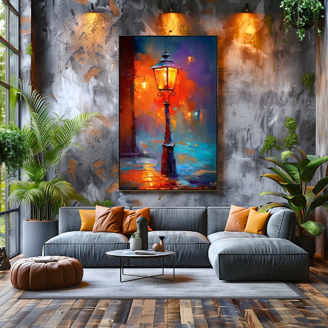 Affiche Peinture de ville impressionniste de lampe de rue  (Créateur téléchargé)
