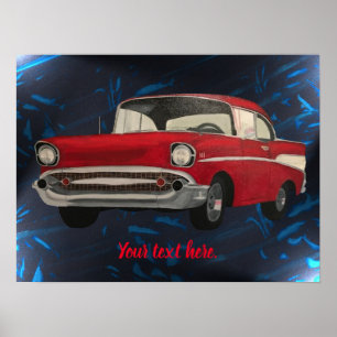 Affiche Peinture de voiture ancienne rouge sur fond abstra