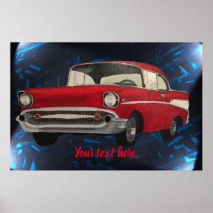 Affiche Peinture de voiture ancienne rouge sur fond abstra