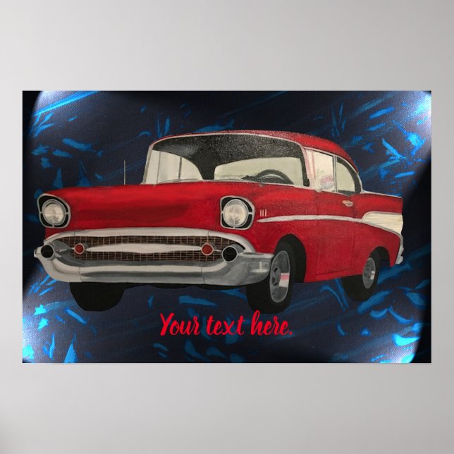 Affiche Peinture de voiture ancienne rouge sur fond abstra (Devant)