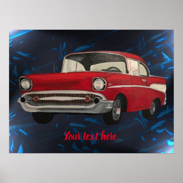 Affiche Peinture de voiture rouge vintage sur bleu abstrai (Devant)