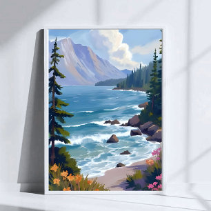 Affiche Peinture de voyage à l'aquarelle Lake Tahoe Tide 