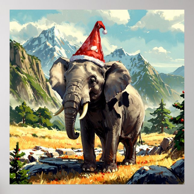 Affiche Peinture d'éléphant de Noël étonnante (Devant)