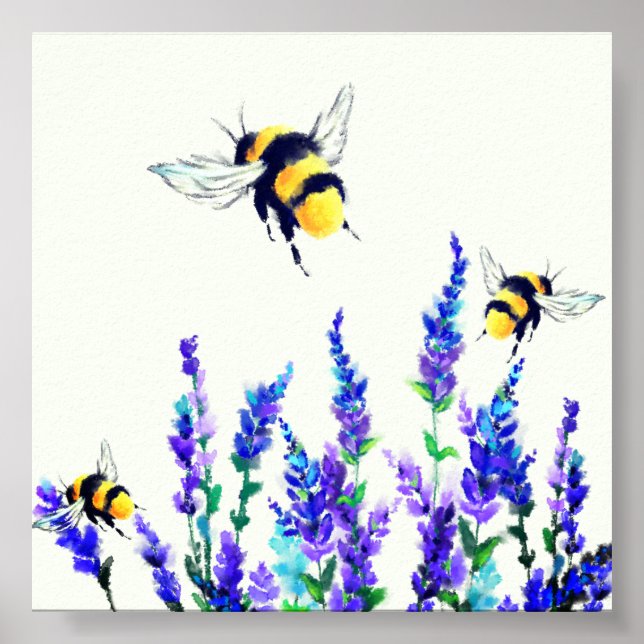 Affiche Peinture des fleurs de printemps et des abeilles (Devant)
