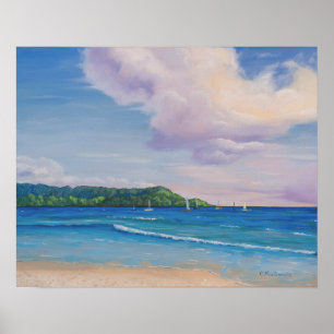 Affiche Peinture des îles Hawaiiennes de la baie de Hanale