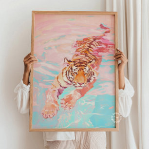 Affiche Peinture des pastels de natation en tigre - Pépini