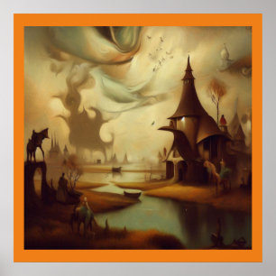 Affiche Peinture d'Imaginaire 3 - Paysage médiéval
