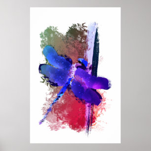 Affiche Peinture d'insecte libellule bleu violet