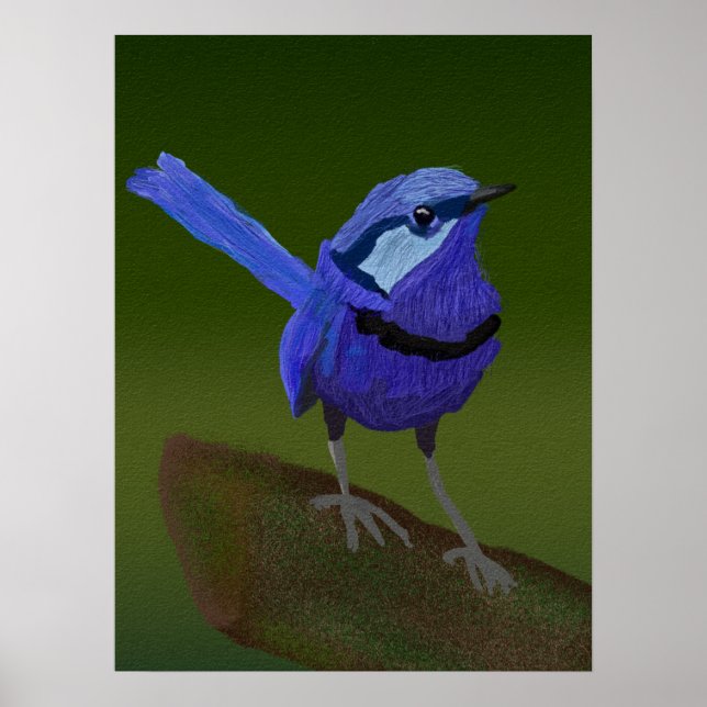 AFFICHE PEINTURE D'OISEAU BLEUE (Devant)