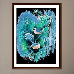 Affiche Peinture d'oiseaux bleus d'hiver