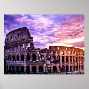 Affiche Peinture du Colisée à Rome au coucher du soleil