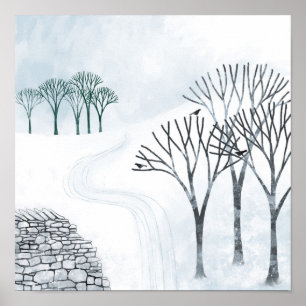 Affiche Peinture du paysage de neige en hiver
