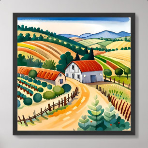 Affiche peinture du village maison milieu de la ferme air