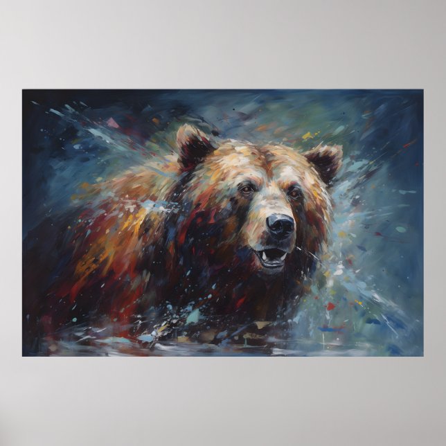 Affiche Peinture d'un ours Brown dans le portrait sauvage (Devant)