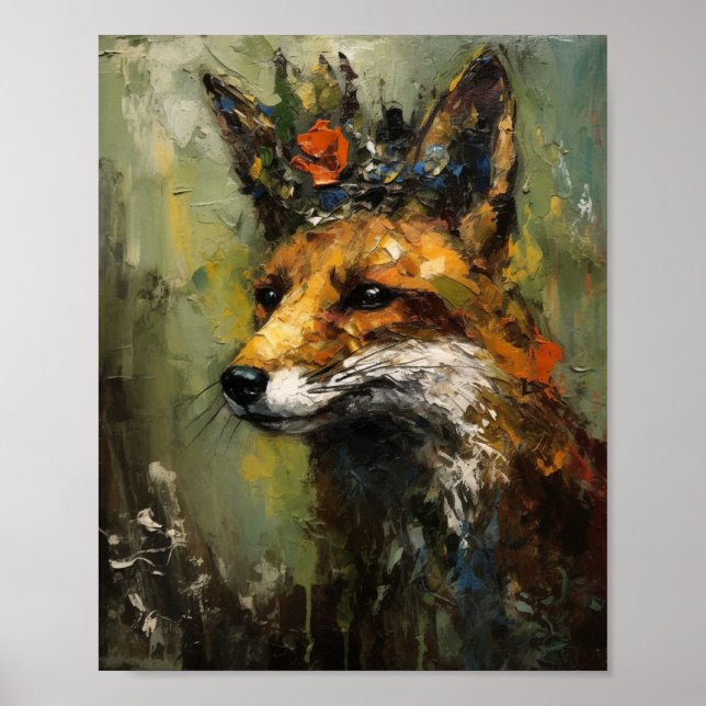 Affiche Peinture d'un Renard Rouge dans une Couronne (Devant)