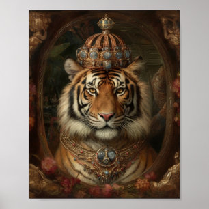 Affiche Peinture d'un tigre avec couronne et fleurs