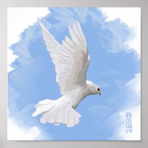 Affiche Peinture d'un vol de colombe de blanc