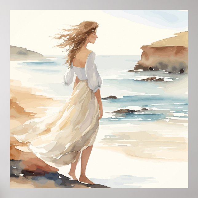 Affiche Peinture d'une femme en robe blanche Art Imprimer (Devant)
