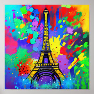 Affiche Peinture Eiffel colorée