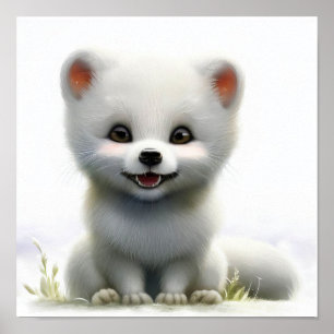 Affiche Peinture en Aquarelle 3D de renard arctique