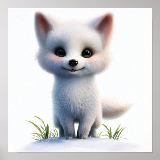 Affiche Peinture en Aquarelle 3D de renard arctique (Devant)