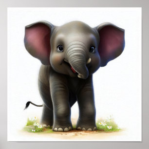 Affiche Peinture en Aquarelle 3D d'un éléphant
