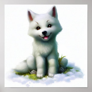 Affiche Peinture en aquarelle 3D d'un loup arctique