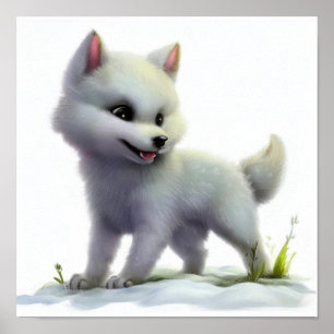 Affiche Peinture en aquarelle 3D d'un loup arctique