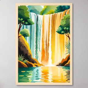 Affiche Peinture en cascade dorée aux environs rocheux