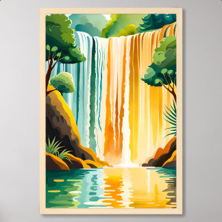 Affiche Peinture en cascade dorée aux environs rocheux
